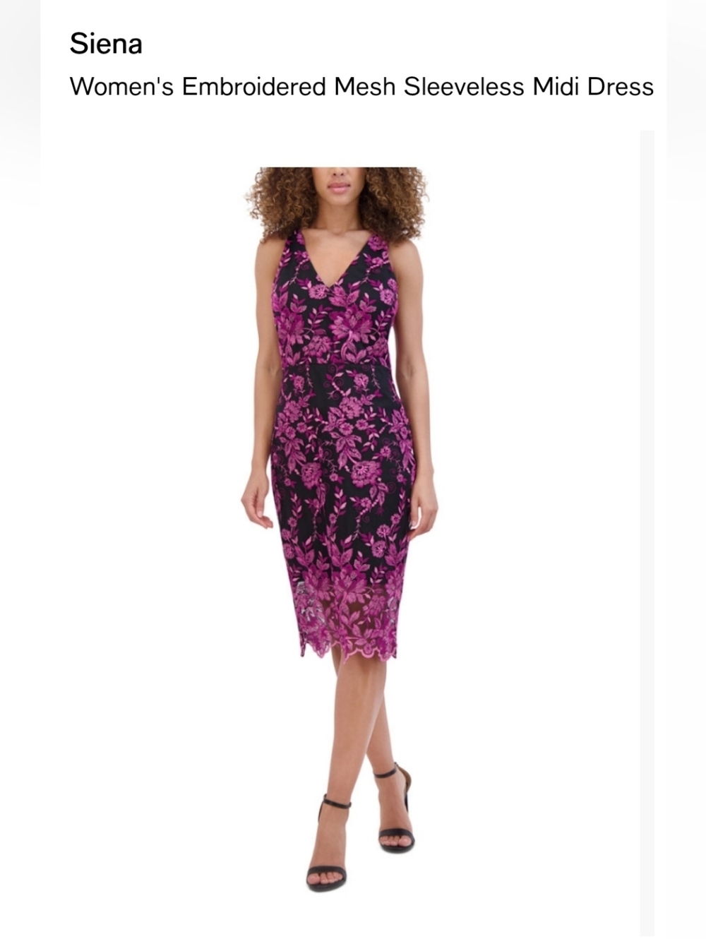 Sleeveless V-Neck Embroidered Midi Dress in Pink & Black